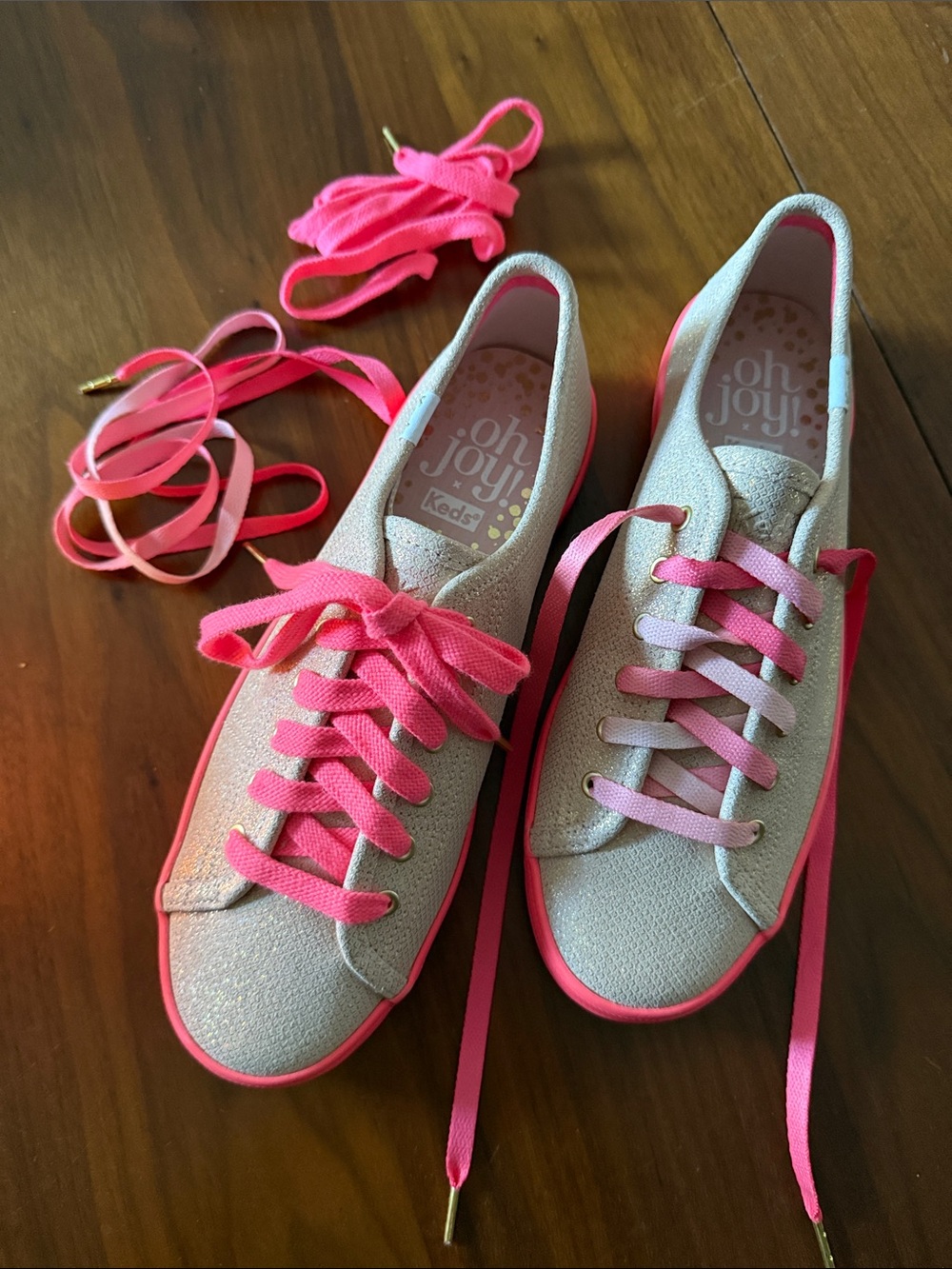 Keds Women’s Glitter Lace-Up Sneakers in Hot Pink and Silver